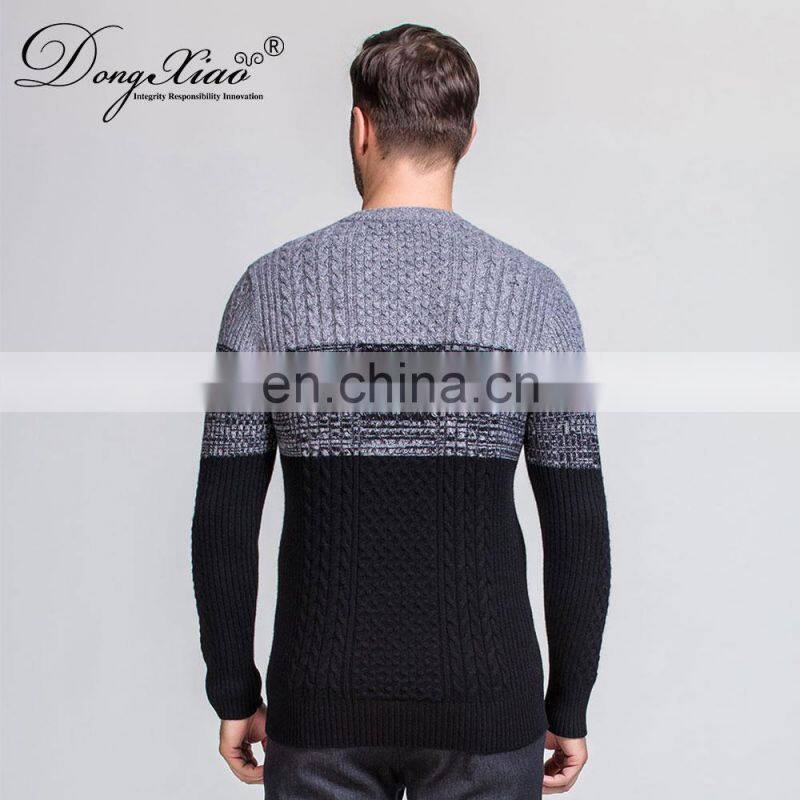 Custom Jacquard Knit Men's Winter Crew Neck Merino Wool Pullover Sweater