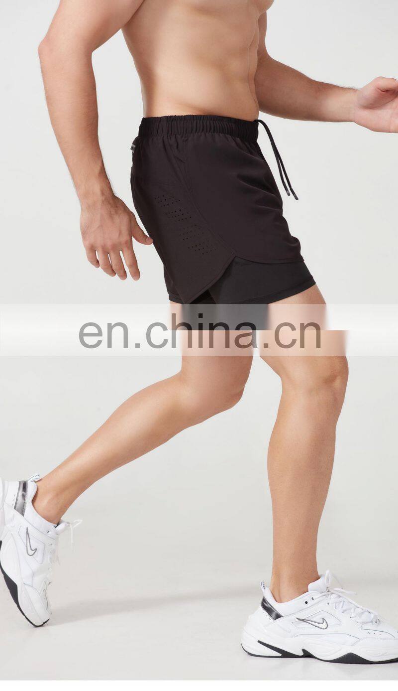 2022 Summer Men Gym Short Polyester 2 In 1 Sweat Shorts With Pocket For Men