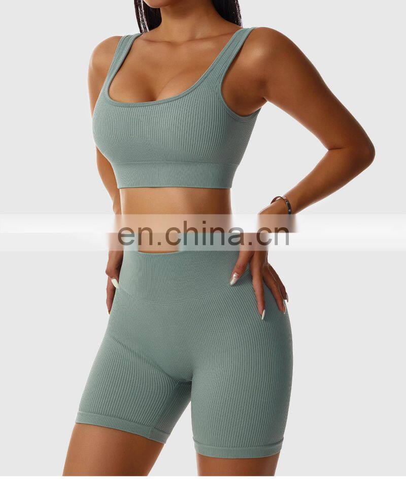 Factory Sale 4 Pcs Push Up Leggings Breathable Gym Fitness Sets Womens Sports Bras