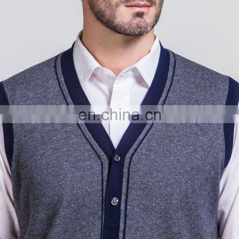 Custom Sleeveless Button Cardigan V-Neck Men's Vest Waistcoat Knitted Weaving for Spring Season