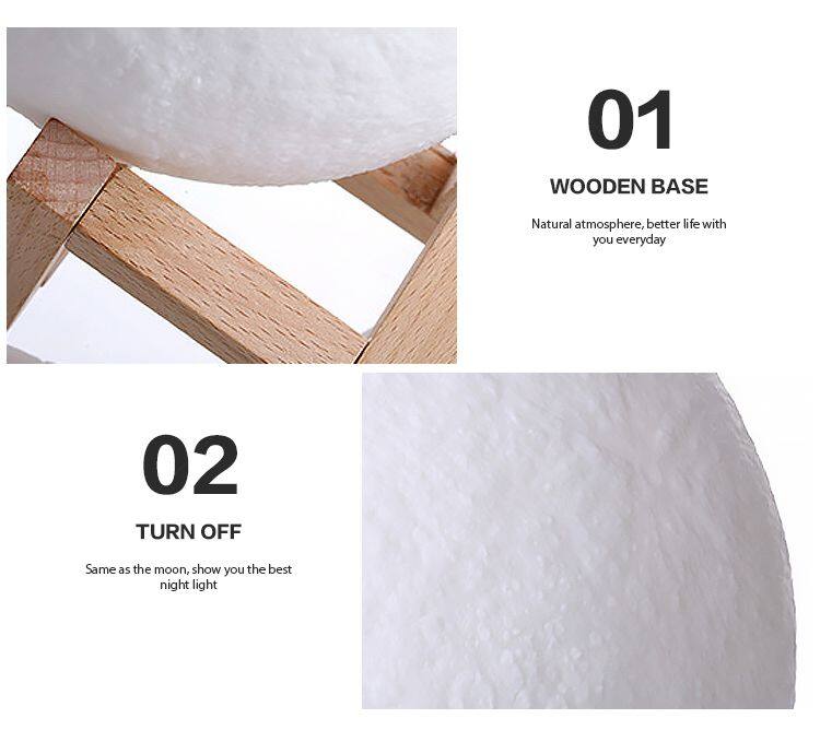 15cm/5.9inch Wooden Stand 3D Moon Globe Printing Dimmable Touch Control Brightness USB Rechargeable Night Light Lamp for Kids
