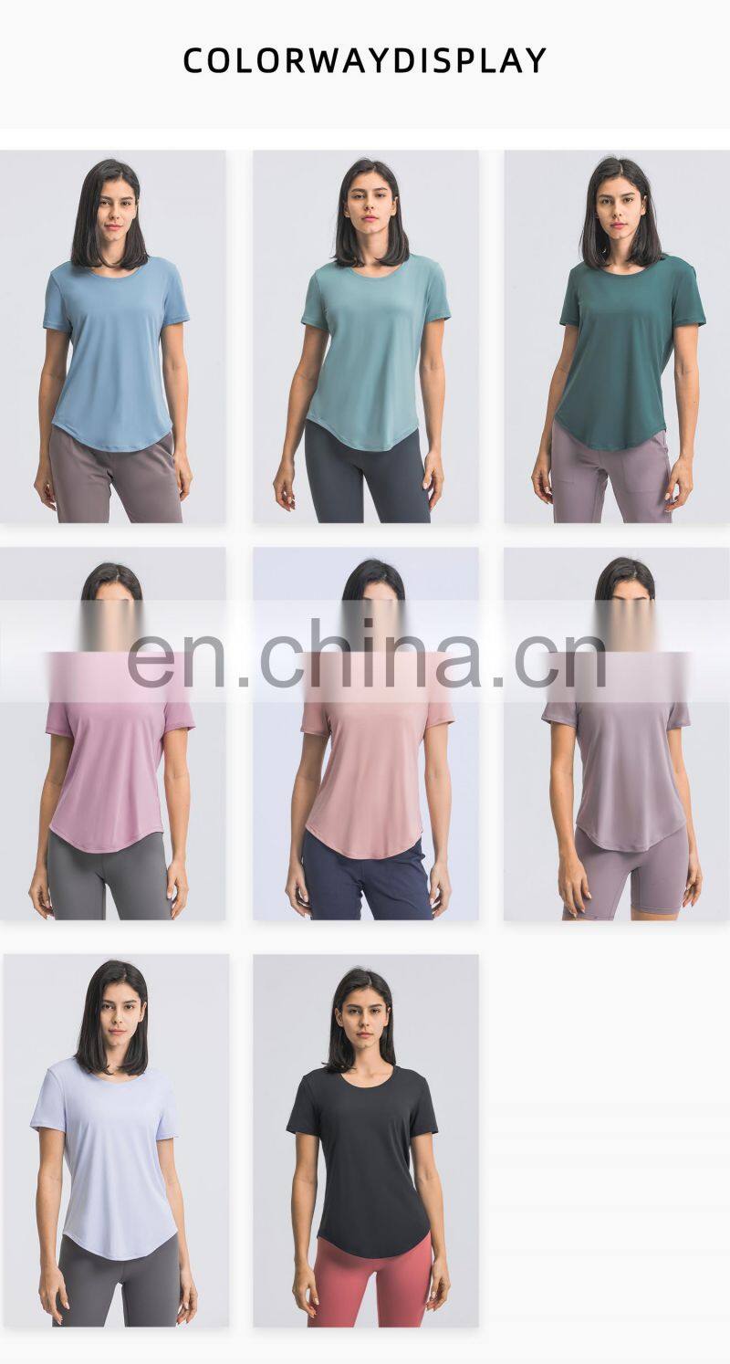Wholesale Women Breathable Gym Oversized Yoga Tops U Hem Fitness Sports T-Shirts