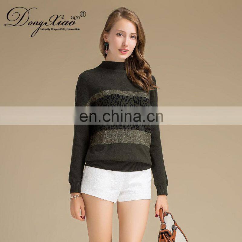 Women's Preppy Style Jacquard Leopard Knitted Cashmere Sweater O-Neck with Autumn Style ODM Supply for Winter Season