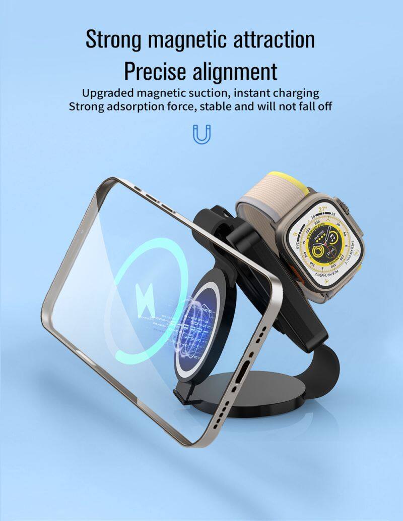 upgrade three in one magnetic folding 15w wireless charger