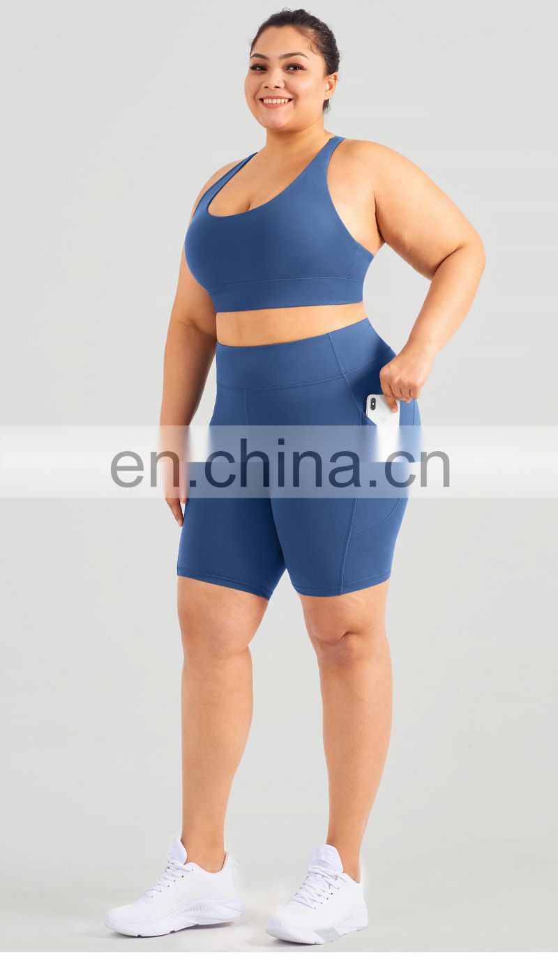 2 Piece High Waist Biker Shorts Set Fitness Gym Plus Size Yoga Suit Sport Sexy Bra