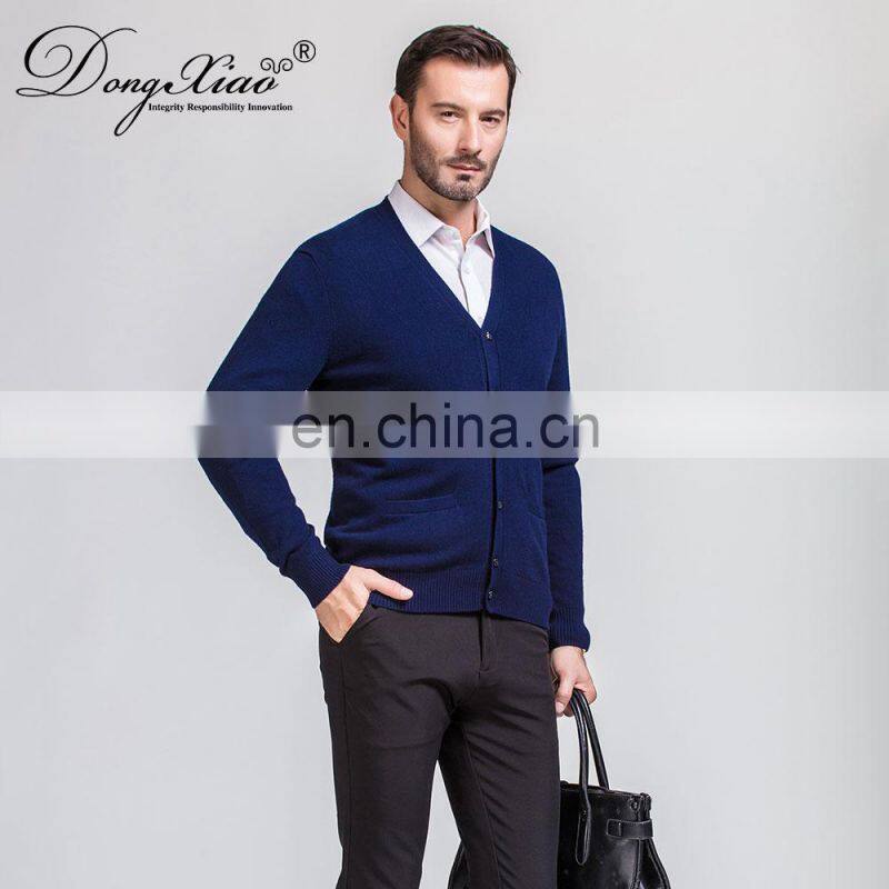 Autumn Spring Men's Wool Cardigan Fashionable Single Breasted Casual Sweater with V-Neck Hand Knitted