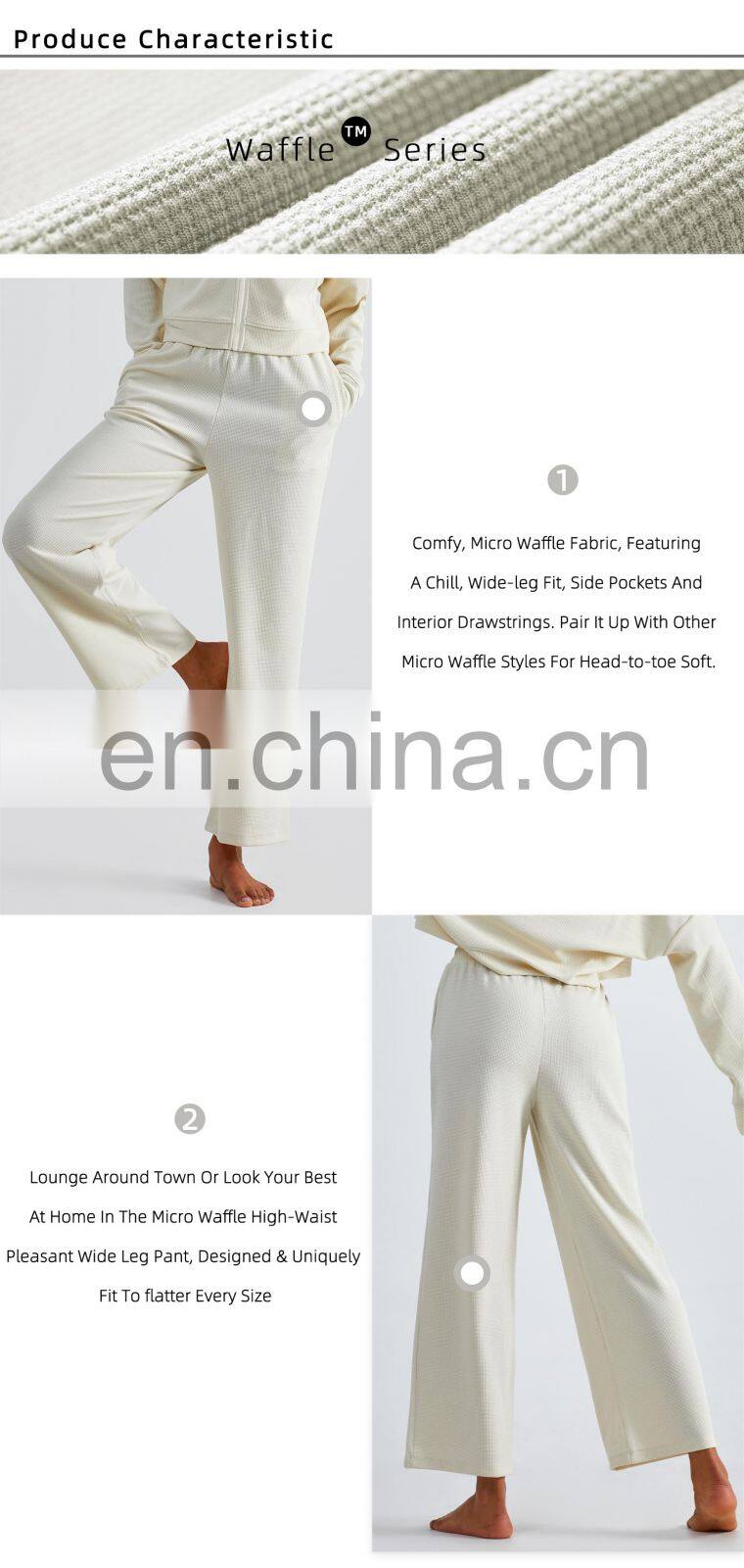 Newly Fall Waffle Adjustable Drawstring Joggers Pants High Waist Yoga Pants With Pockets