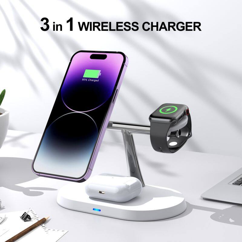 3in1 Magnetic Wireless Charger for iPhone Smart Watch Earphones Multifunctional with Holder