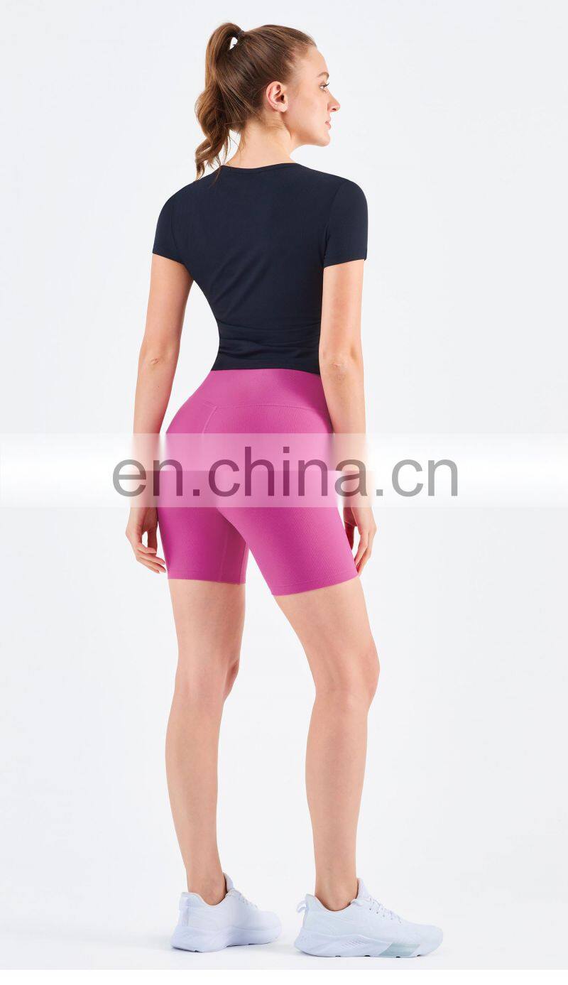 Women Ribbed Short Sleeve Slim Fit T-Shirt And Short Yoga Set Sport Fitness Suit