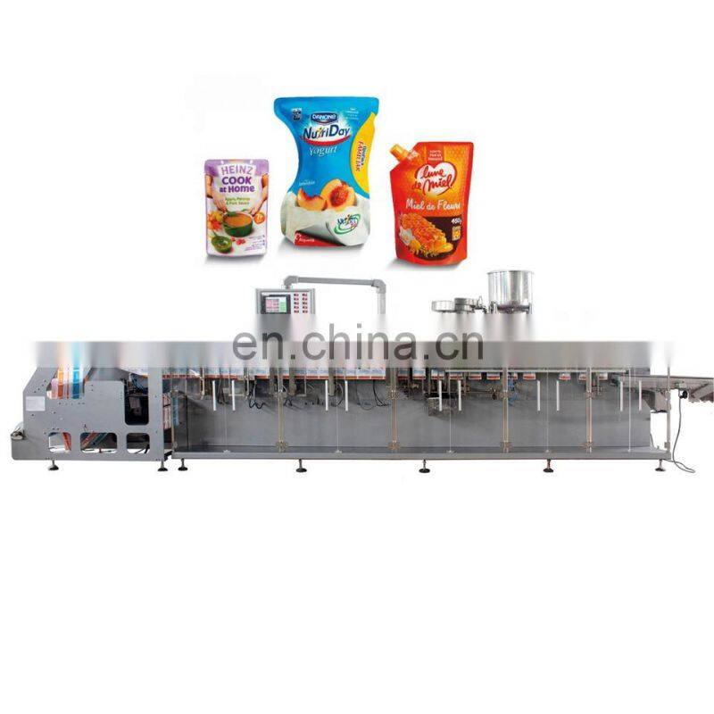 Shanghai factory Stand up doypack spout pouch/sachet/bag filling capping machine for jelly dairy milk drinks juice packing