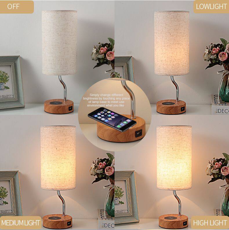 LED Bedside Lamp Wireless Charging Touch Lamp Three-level Dimming Lamp