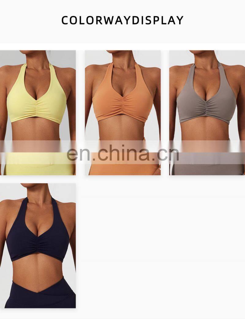 Sexy Halter Workout Front Folding Sports Bras Wholesale Backless Yoga Quick Dry Tops