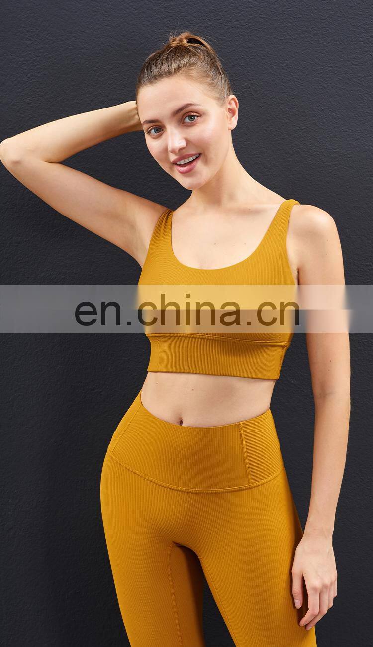 Plus Size Sports Bra for Women Ribbed U Neckline Sexy Square Back Custom Sport Bra Top Fitness