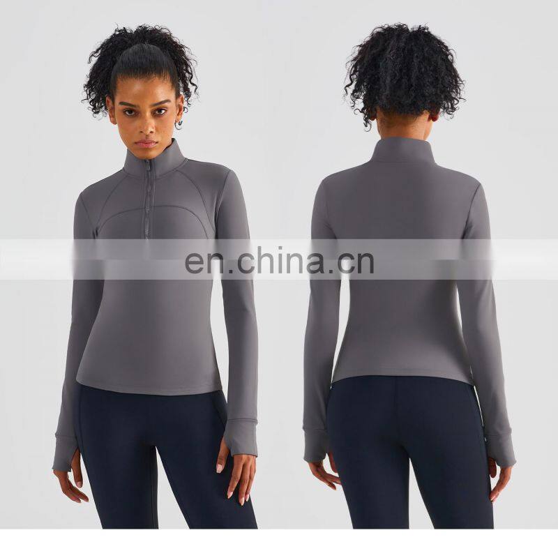 OEM Half Zip Sports Fitness Women Jackets Winter Fleece Long Sleeves Yoga Wear