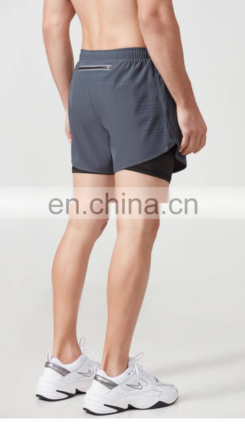 2022 Summer Men Gym Short Polyester 2 In 1 Sweat Shorts With Pocket For Men