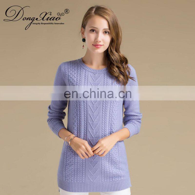 Mid-Age Women's 100% Cashmere Long Sweater Winter O-Neck Chinese Style Anti-Wrinkle Anti-Shrink Solid OEM Service Available