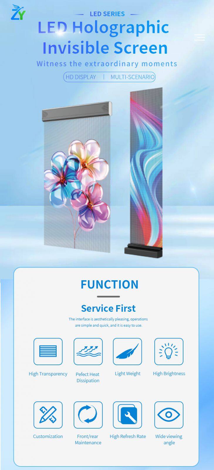 Shopping Mall Window Glass Transparent Advertising P2.5 P3.91 P6.25 Led Holographic Screen