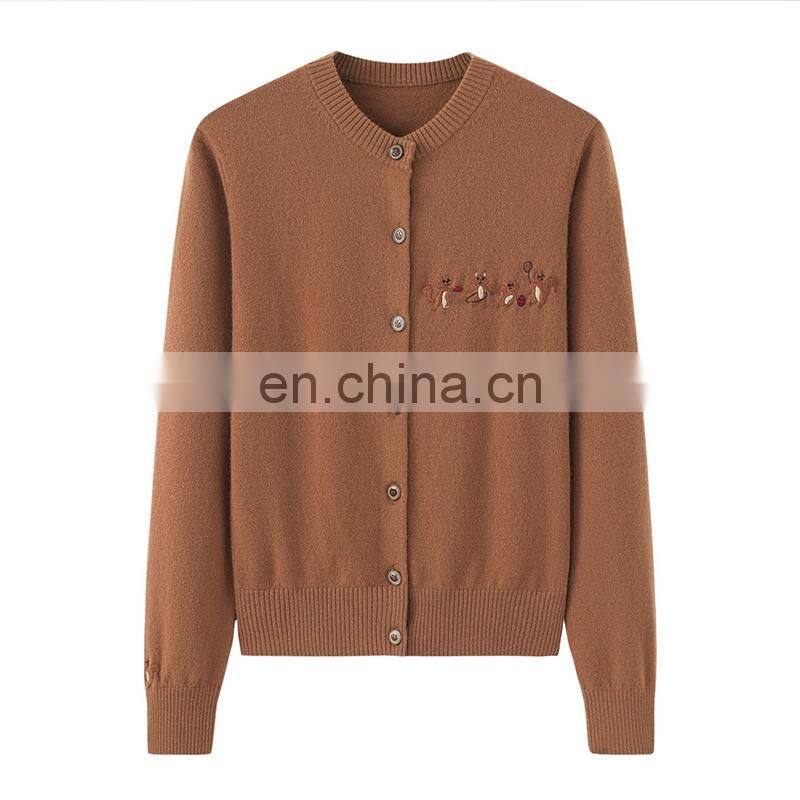 Wholesale Classic 100% Cashmere Women's Sweater High Quality round Neck Knitted Casual Style Button Decoration Front Logo Winter