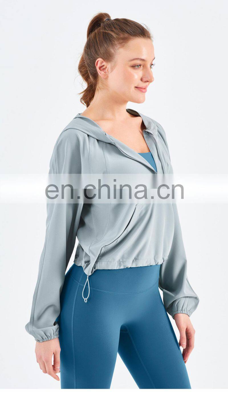 New Drop Women's Jackets Waterproof Sun UV Protection Run Half Zipper Hoodie Yoga Jacket