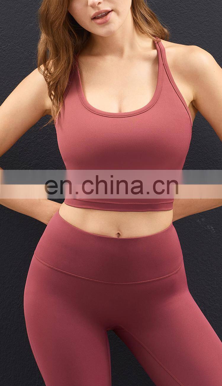ECO Fabric Longline Racer Back Padded Sports Bra For Women Fitness Workout Toga Crop Tops