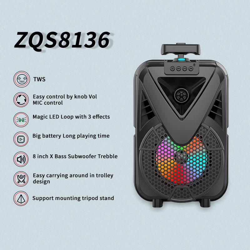 ZQS8136 sell well subwoofer 15W power single 8 inch speaker wireless bass sound bluetooth speaker