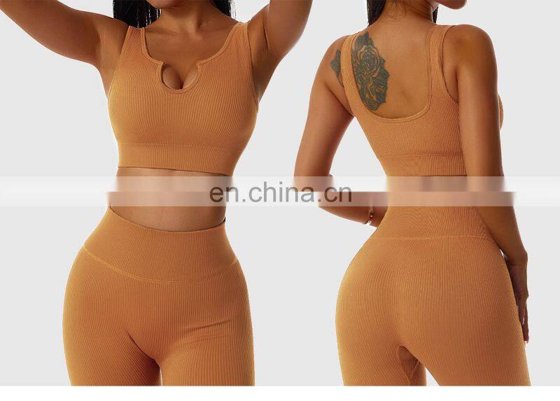 Seamless Sexy Womens Gym Wear V Neck Tops Wholesale Ribbed Workout Sports Bras