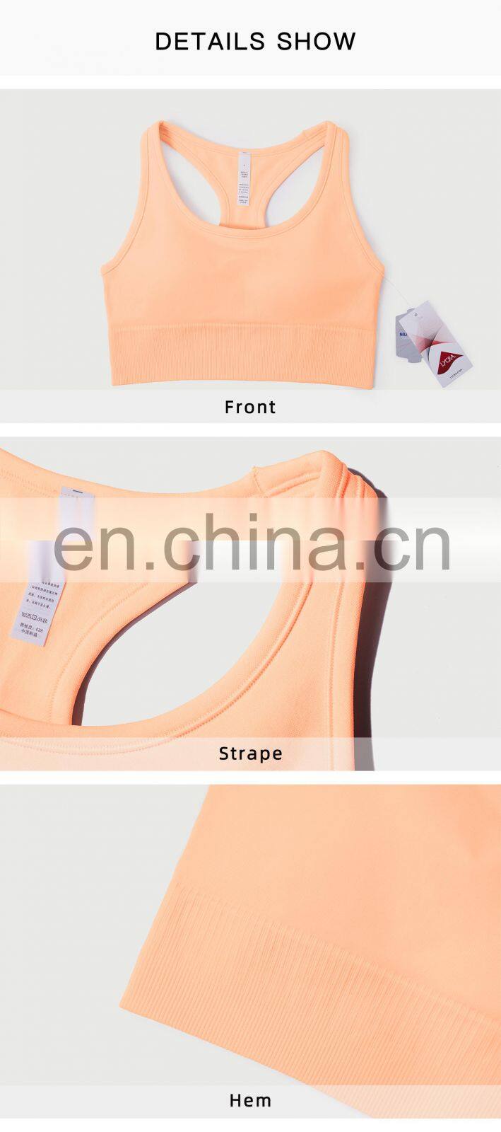 Custom Eco High Impact Seamless Sports Racer Back Gym Sexy Bra Women Plus Size Yoga Top