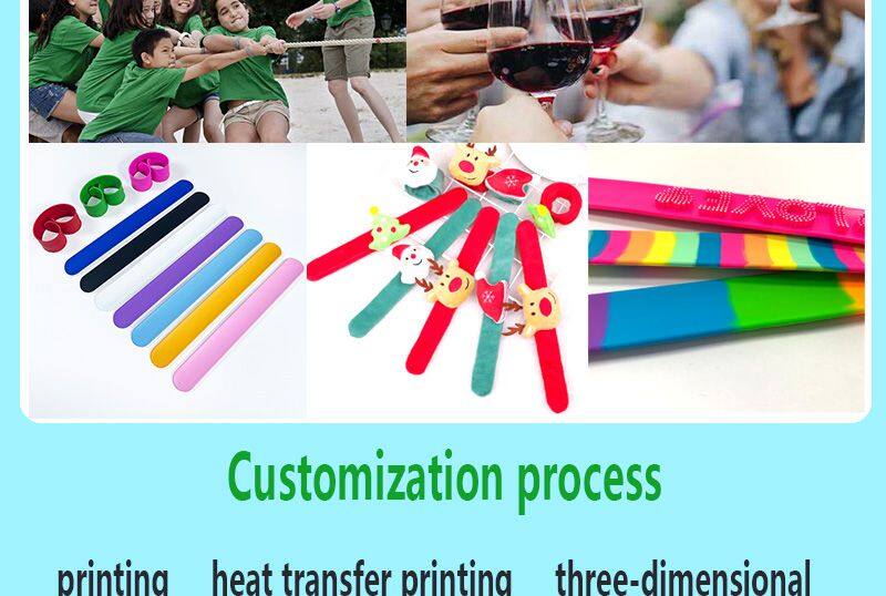 Custom Safety Silicone Eco-friendly   Logo Printed  Kids  Slap  Band for  Advertising  Promotional