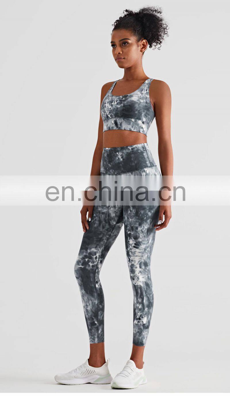 2022 Tie Dye Custom Women Nude Yoga Bra For Running Athletic Shockproof Padded Sports Bra