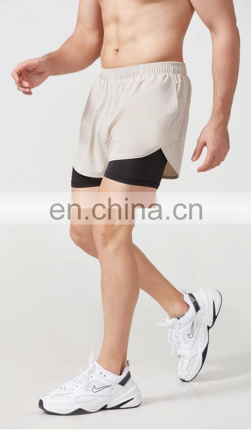 2022 Summer Men Gym Short Polyester 2 In 1 Sweat Shorts With Pocket For Men