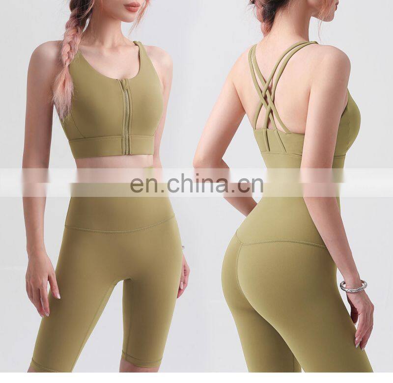 LOLOLULU Front Anti Slip Zipper Sports Bras Workout High Impact Yoga Backless Top