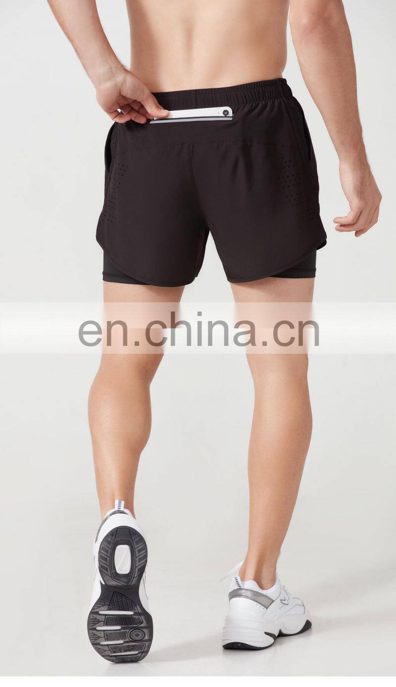 2022 Summer Men Gym Short Polyester 2 In 1 Sweat Shorts With Pocket For Men