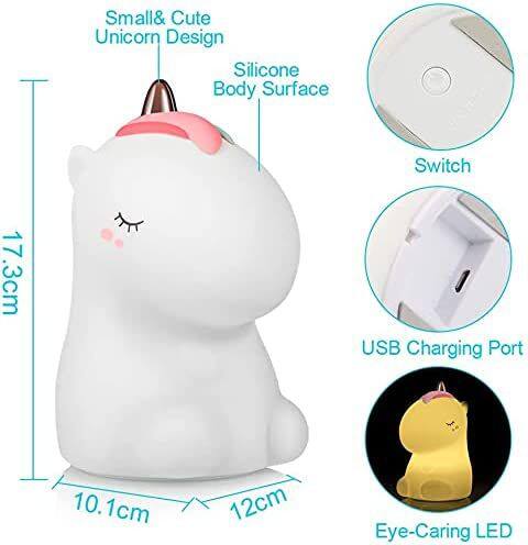 3500K Nursery Silicone USB Portable Color Charging Cute LED Unicorn Night Lights for Kids Bedroom Decor Birthday gift