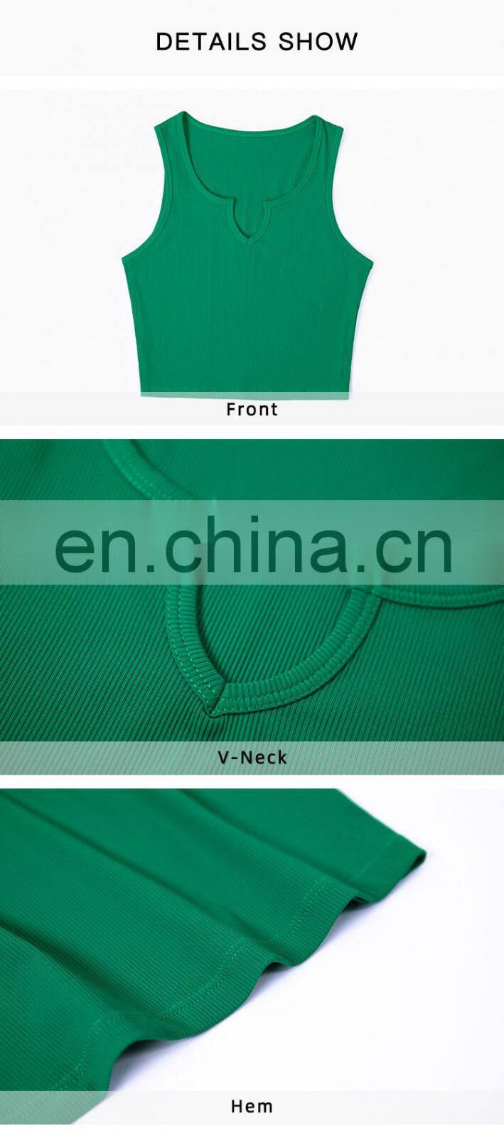 Wholesale Ribbed V Neck Crop Women Tank Tops High Elastic Gym Casual Sports Vest