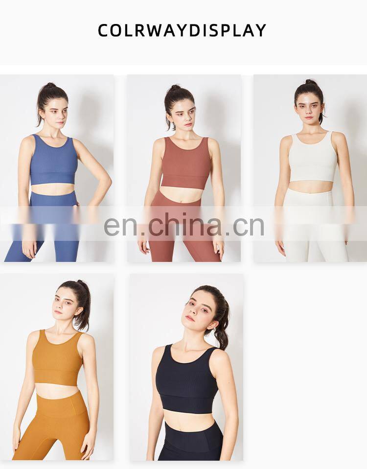 New arrival Ribbed Tank Top Women Sports Bra High Impact Fitness Workout Yoga Bra