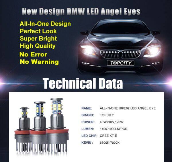 TOPCITY New Design: All-In-One H8 LED Angel Eyes.
