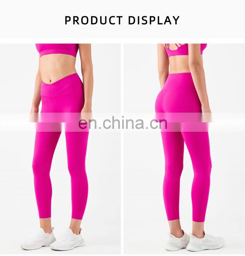 Crossover Waist Leggings Woman Scrunch Butt High Rise Fitness Yoga Pants Leggings Pitaya