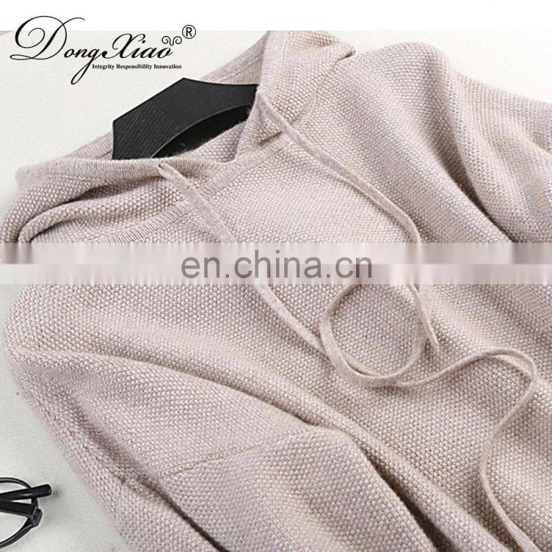 Fahion spring and autumn drawstring women's keep warm cashmere sweater knit hoodies