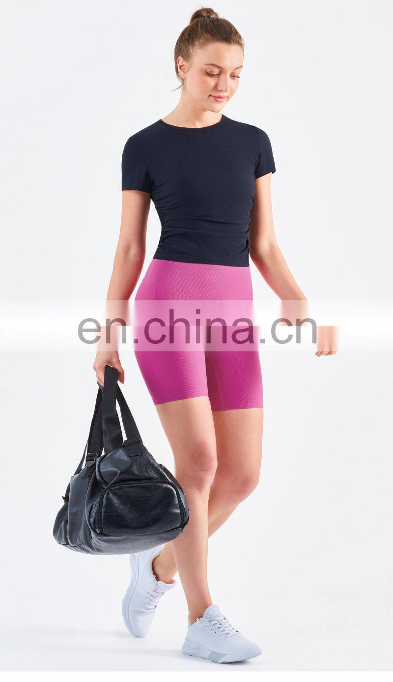 Women Ribbed Short Sleeve Slim Fit T-Shirt And Short Yoga Set Sport Fitness Suit