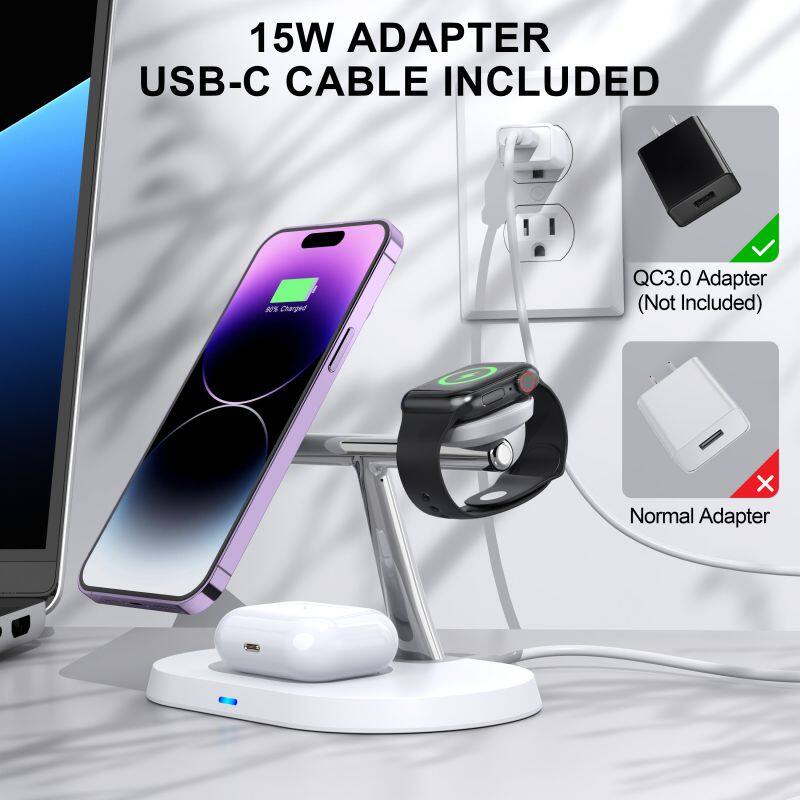 3in1 Magnetic Wireless Charger for iPhone Smart Watch Earphones Multifunctional with Holder
