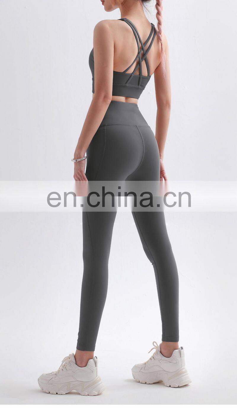 2 Pcs Fleece Yoga Sets Backless Sport Bra Gym High Waist Leggings For Women