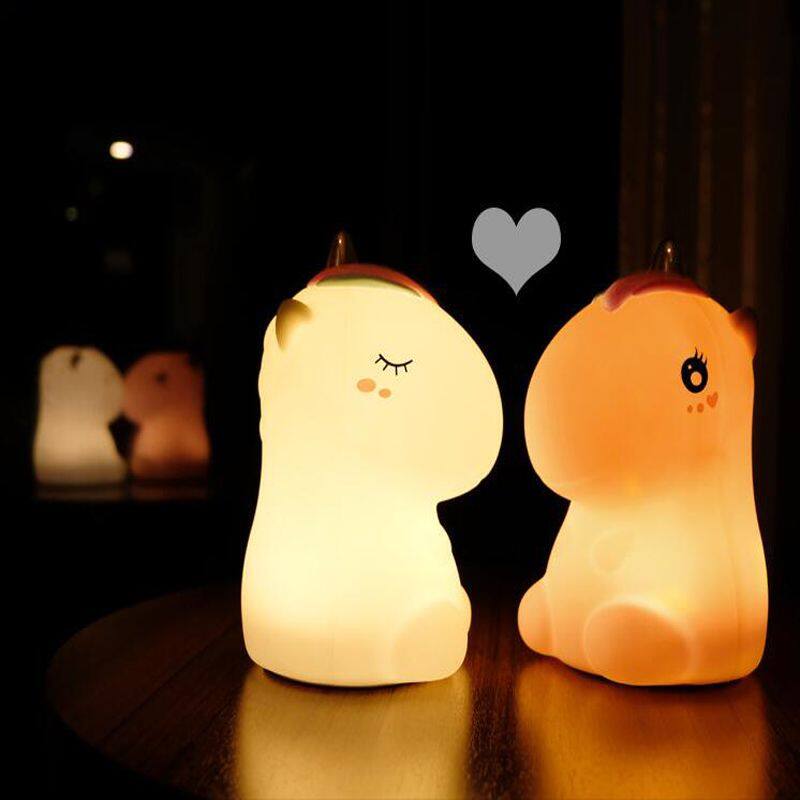 Cute Silicone Unicorn Kids Bed Room Night Light USB Rechargeable Indoor LED Night Lamp Lithium Battery 7 Colors RGB for Children