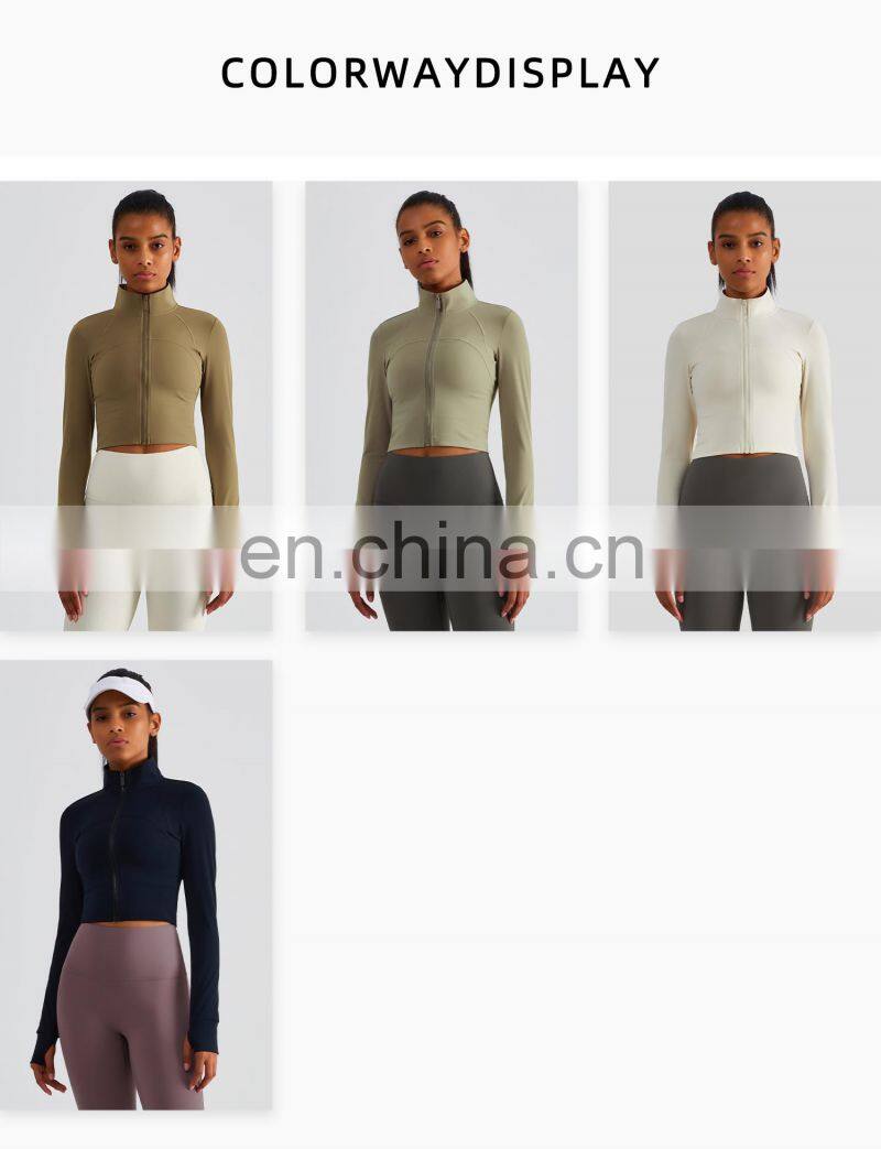 Full Zipper Women Yoga Jackets With Thumb Hole Custom Long Sleeve Sports Quick Dry Tops