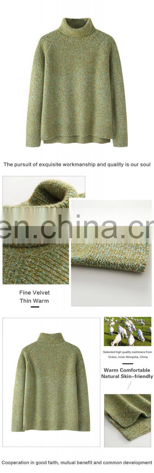 Custom 100% Cashmere Turtleneck Jumper for Women Rib Knitted Oversized Casual Winter Sweater with Logo on Front