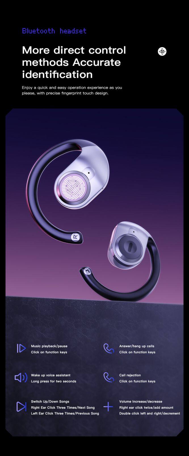 Bluetooth 5.3 waterproof IPX7 Earbuds earphones sport wireless earbuds with carabiner dust protection ear hook Ear clip