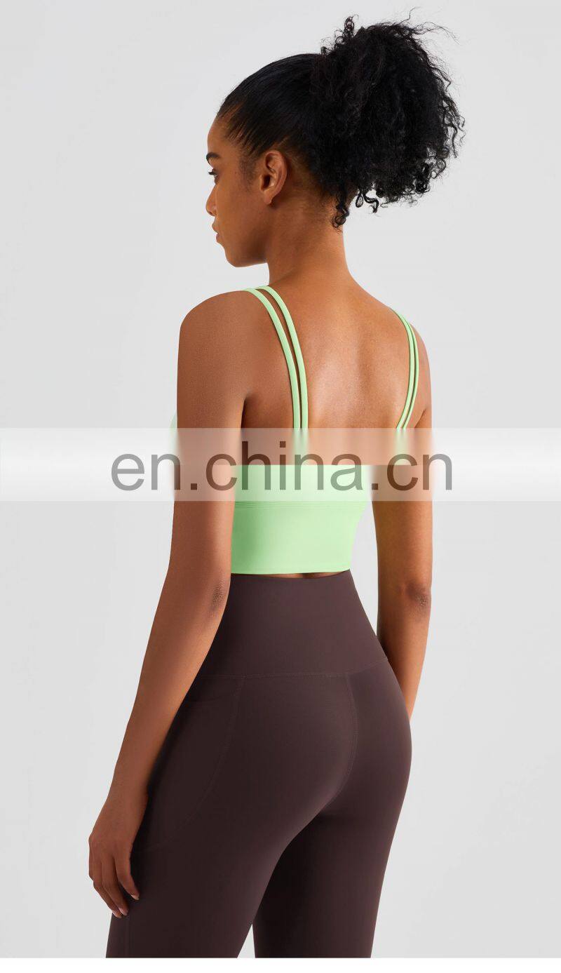 Fixed Pads Sling Straps Fitness Yoga Tops Wholesale Backless Womens Sports Bras