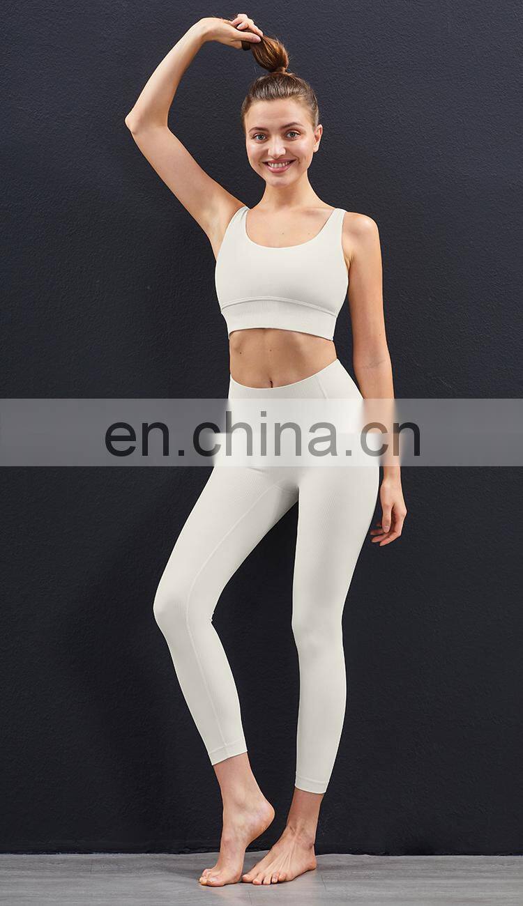 High Quality Workout Outfits Ribbed 2 Piece Yoga Set High Impact Support Wirefree Gym Set Women