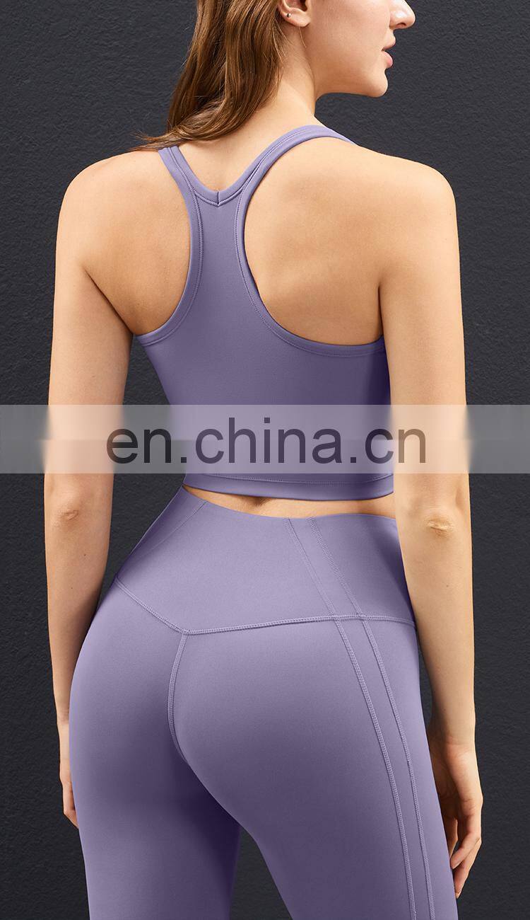 ECO Fabric Longline Racer Back Padded Sports Bra For Women Fitness Workout Toga Crop Tops