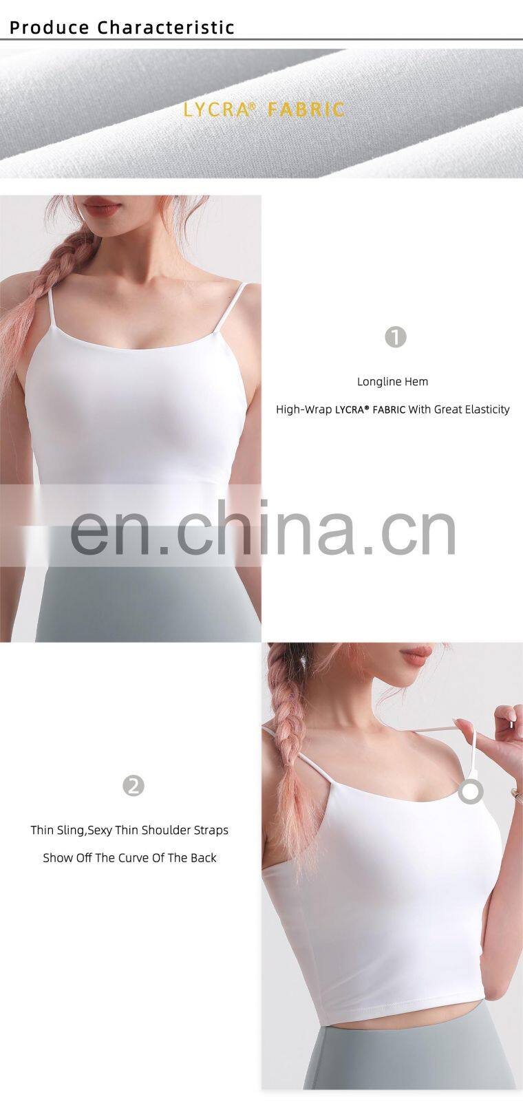 Custom 2 In 1 Design Longline Thin Straps Sports Bras Wide Hem Women Tank Tops