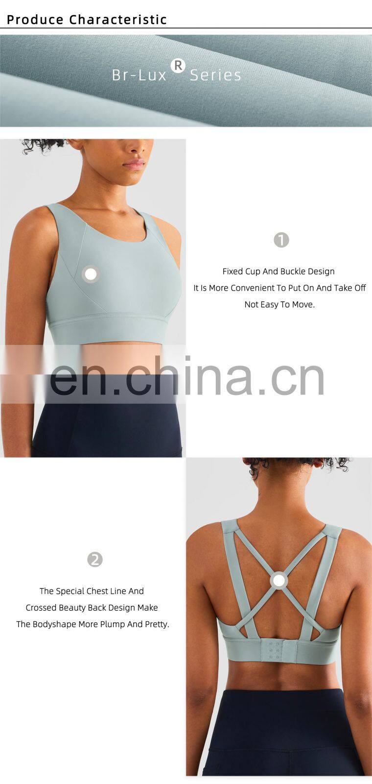 Fixed Cups Sport Cross Back Bras Factory Sale Adjustable Buckle Fitness Workout Tops